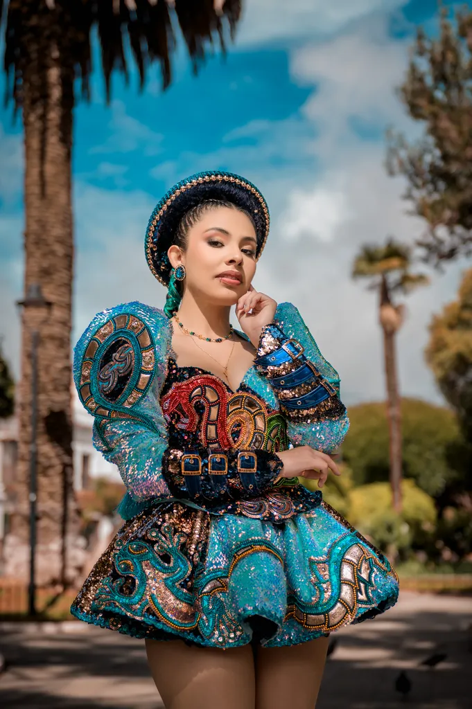 Sesion de fotos de modelo de San Simon en la plaza 25 de mayo de sucre